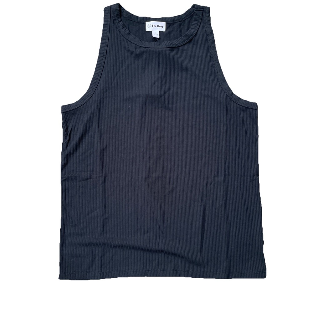 Women's The Drop Valerie Cutaway Neck Racerback Rib Knit Tank Top SZ Large Black